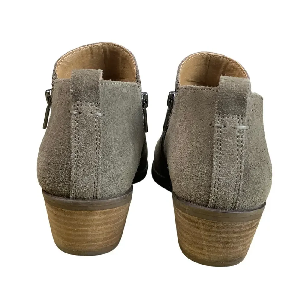 Lucky Brand Finesse Ankle Boots Taupe Suede Size 8.5 Side Zip